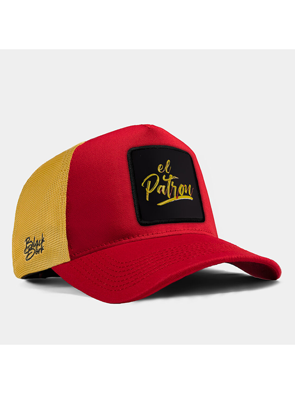 Gri V1 Trucker El Patron - 1 Kod Logolu Unisex Kırmızı - Sarı Fileli Şapka (Cap)