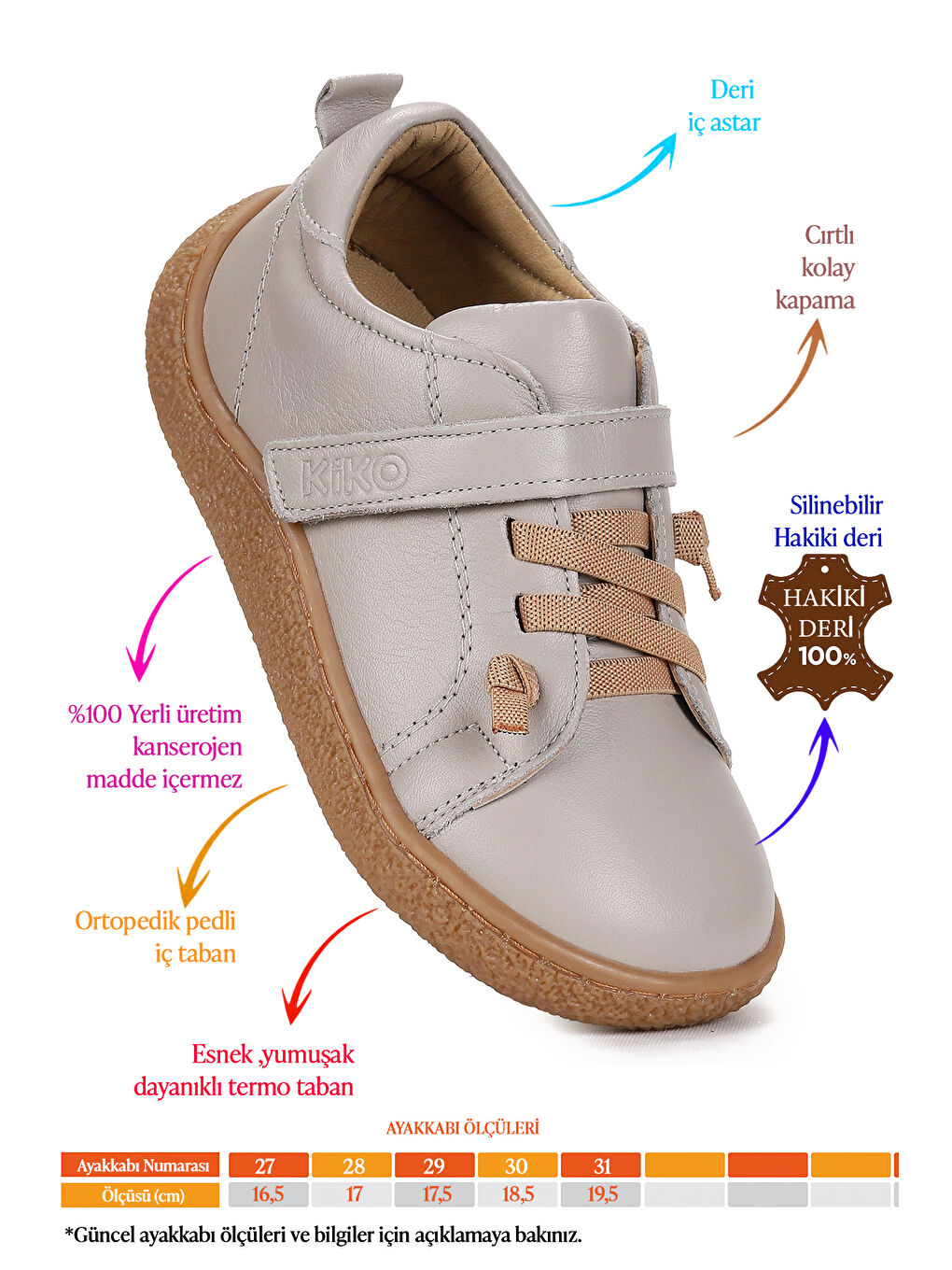 Bej Arad %100 Deri Günlük Erkek Çocuk Spor Ayakkabı-1