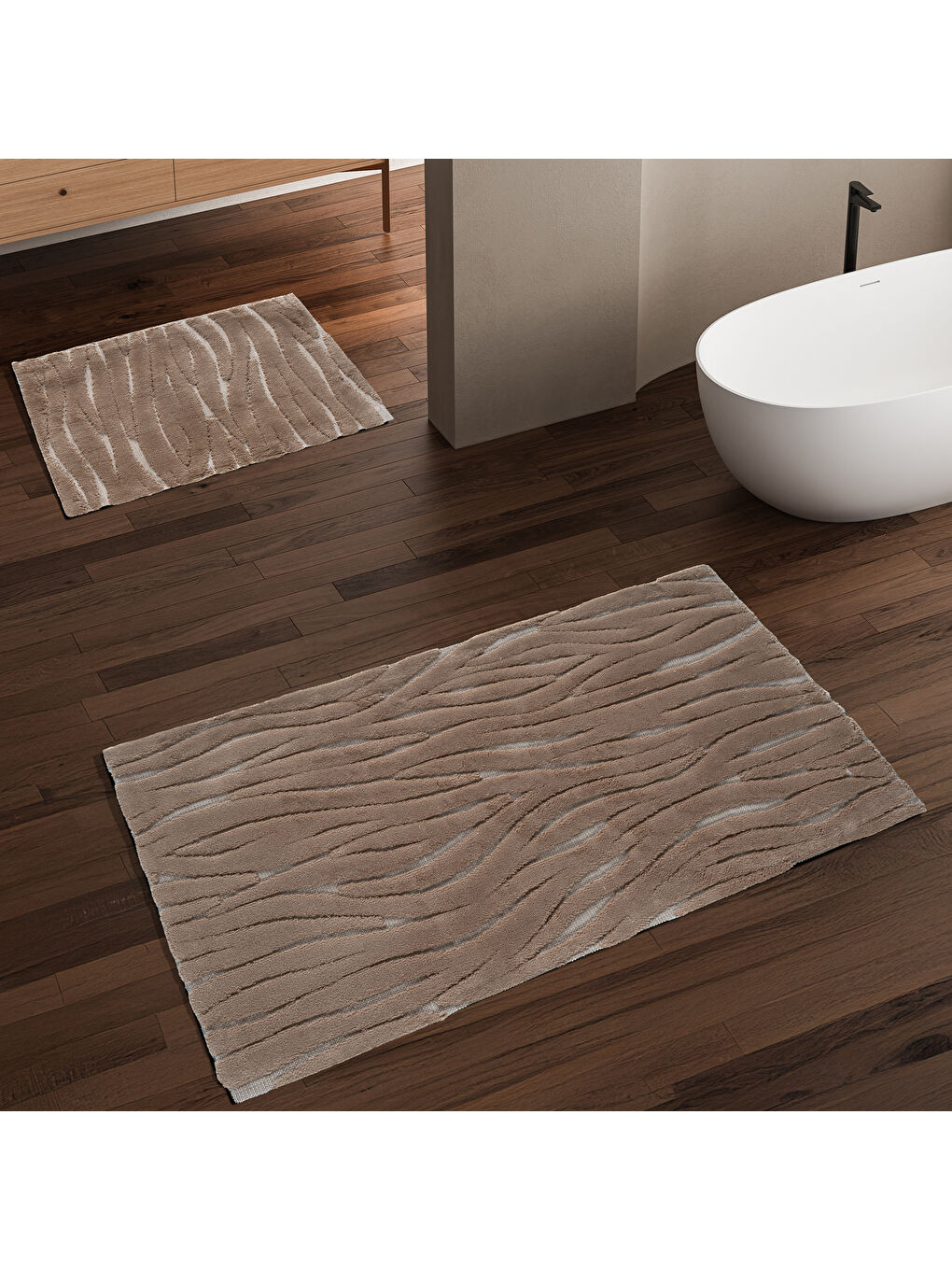 Kahverengi Home Liva Pamuk 2 li Banyo Paspası-Cappuccino