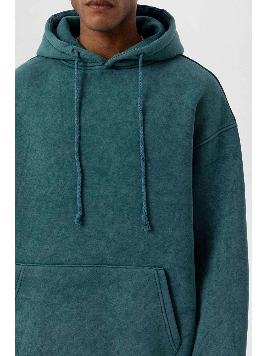 VAMOSCLO Petrol Basic Yıkamalı Oversize Erkek Sweatshirt - 3