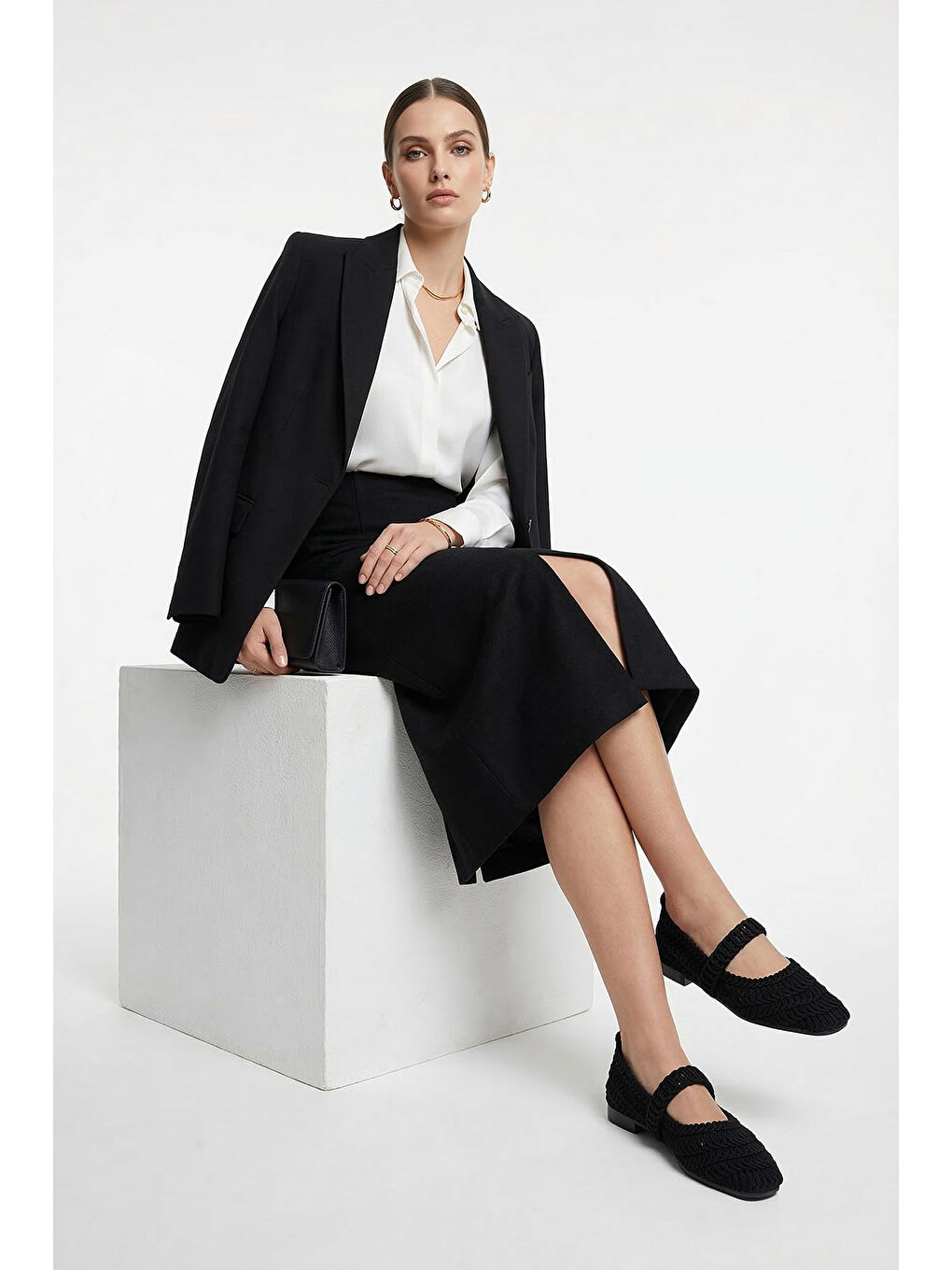 Siyah Kadın SİYAH Örgülü Mary Jane Babet-2