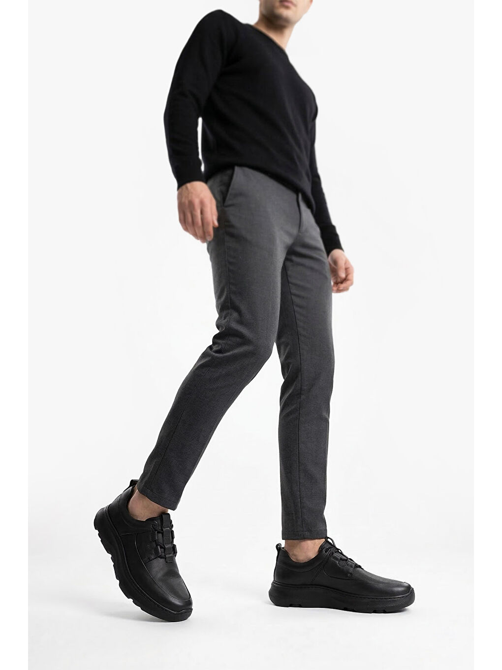 Siyah Erkek SİYAH Bağcıklı Hakiki Deri Comfort Sneaker-2