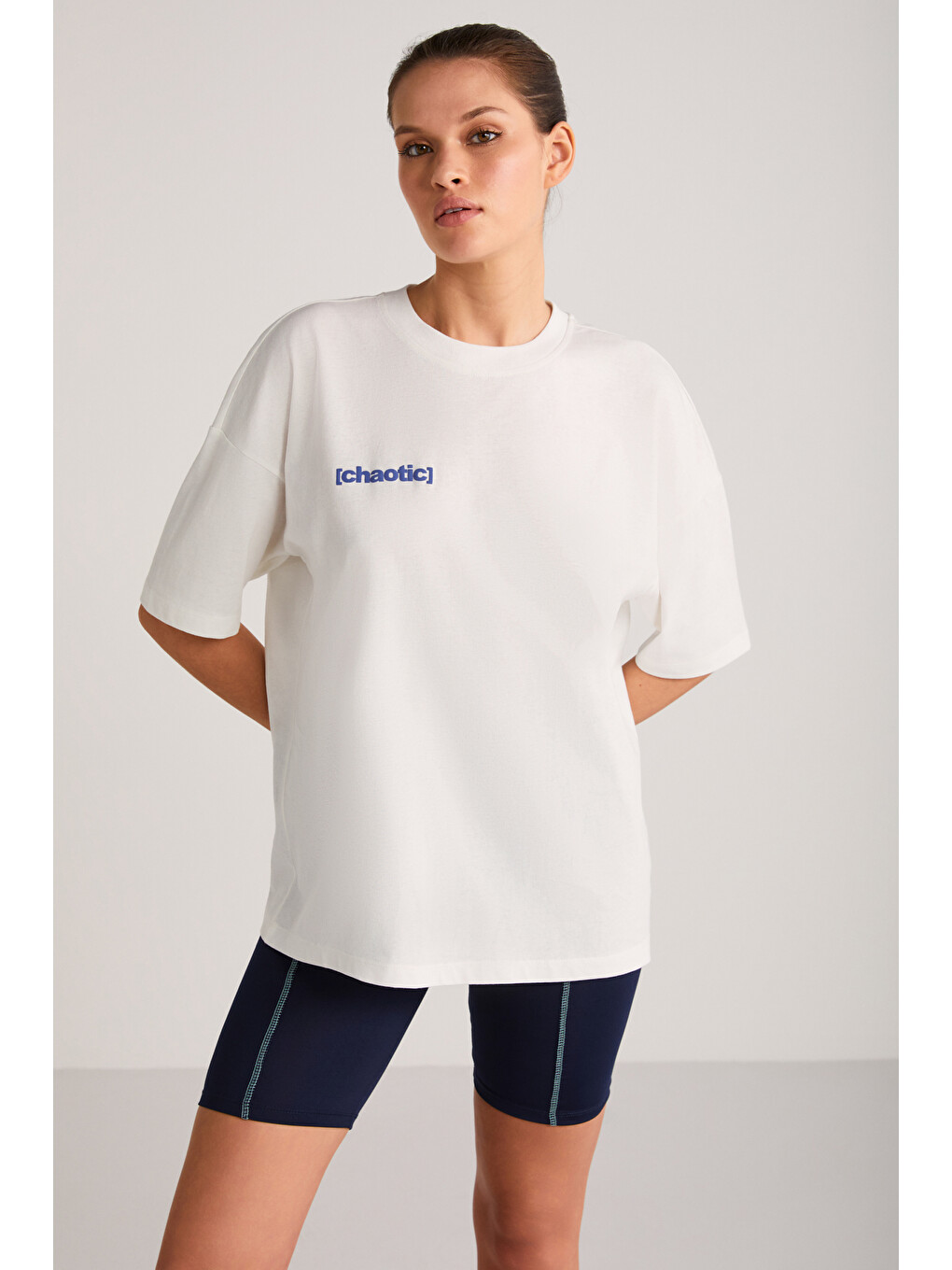 Mavi ARCADIA Kadın %100 Pamuk Arka ve Önü Yazi Detaylı Baskılı Slim MAVİ-EKRU T-Shirt-3