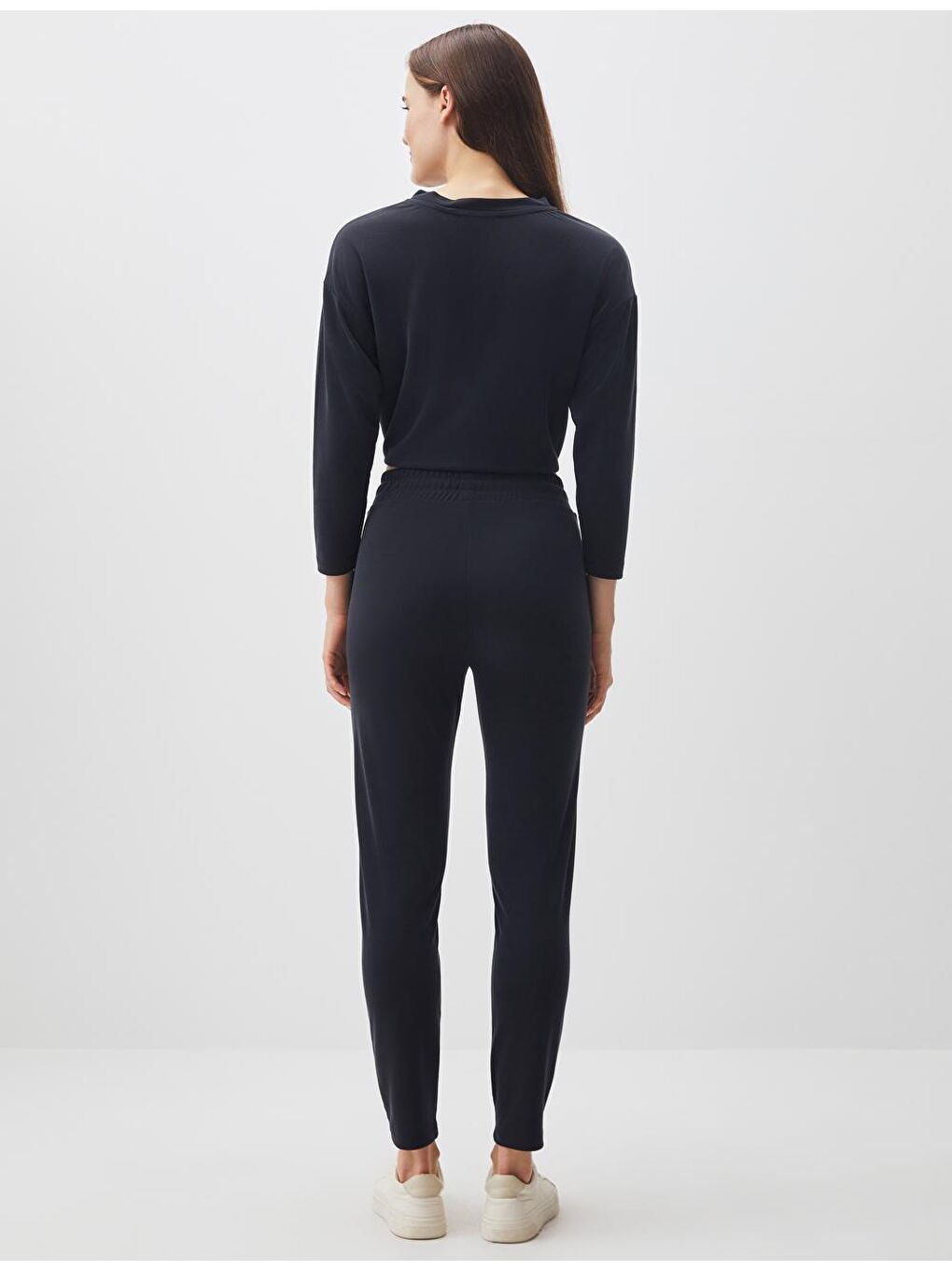 Siyah Yüksek Bel Rahat Jogger Pantolon-5