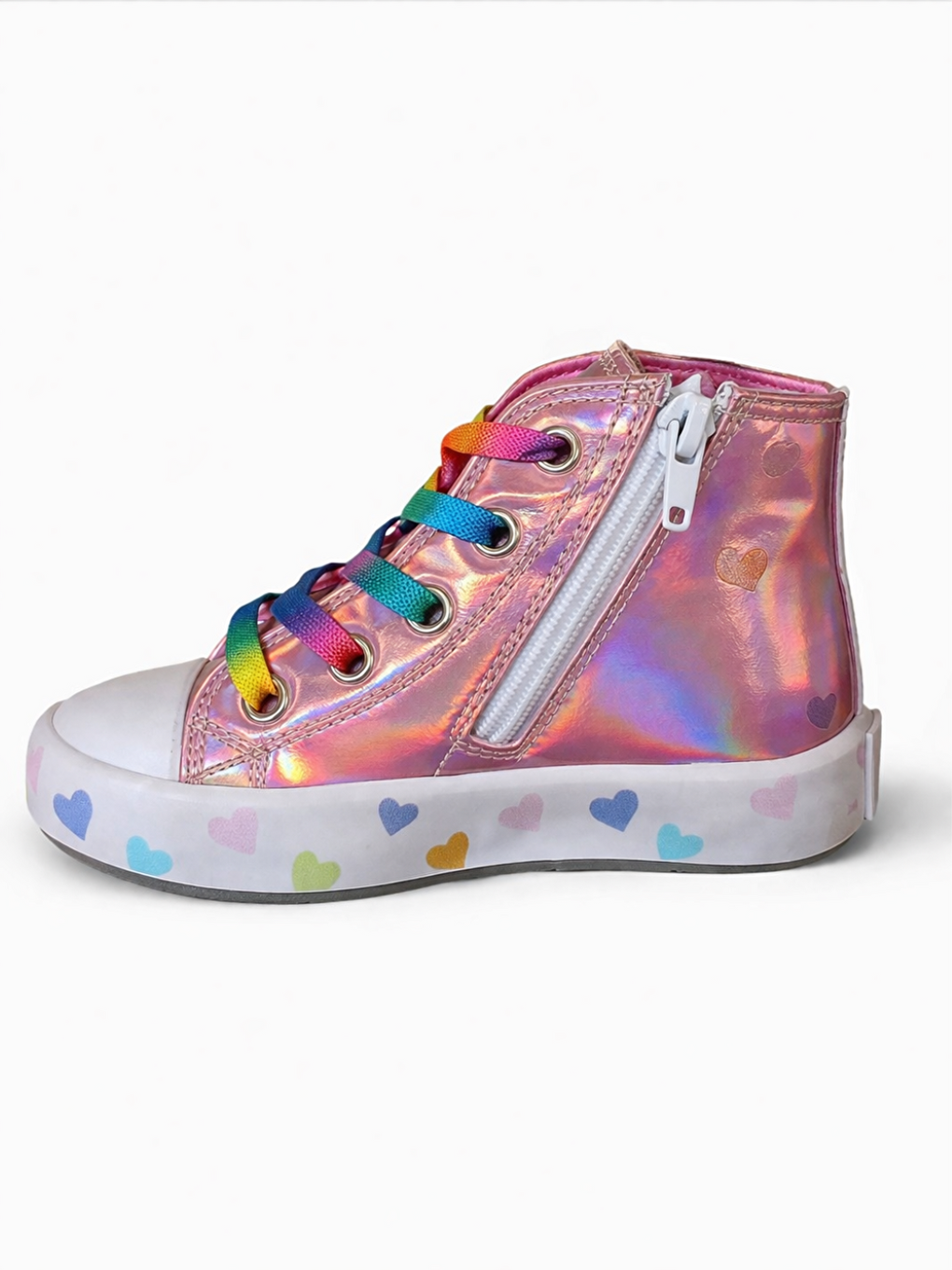 Pembe Hologram Kız Çocuk Fermuarlı Sneaker-1
