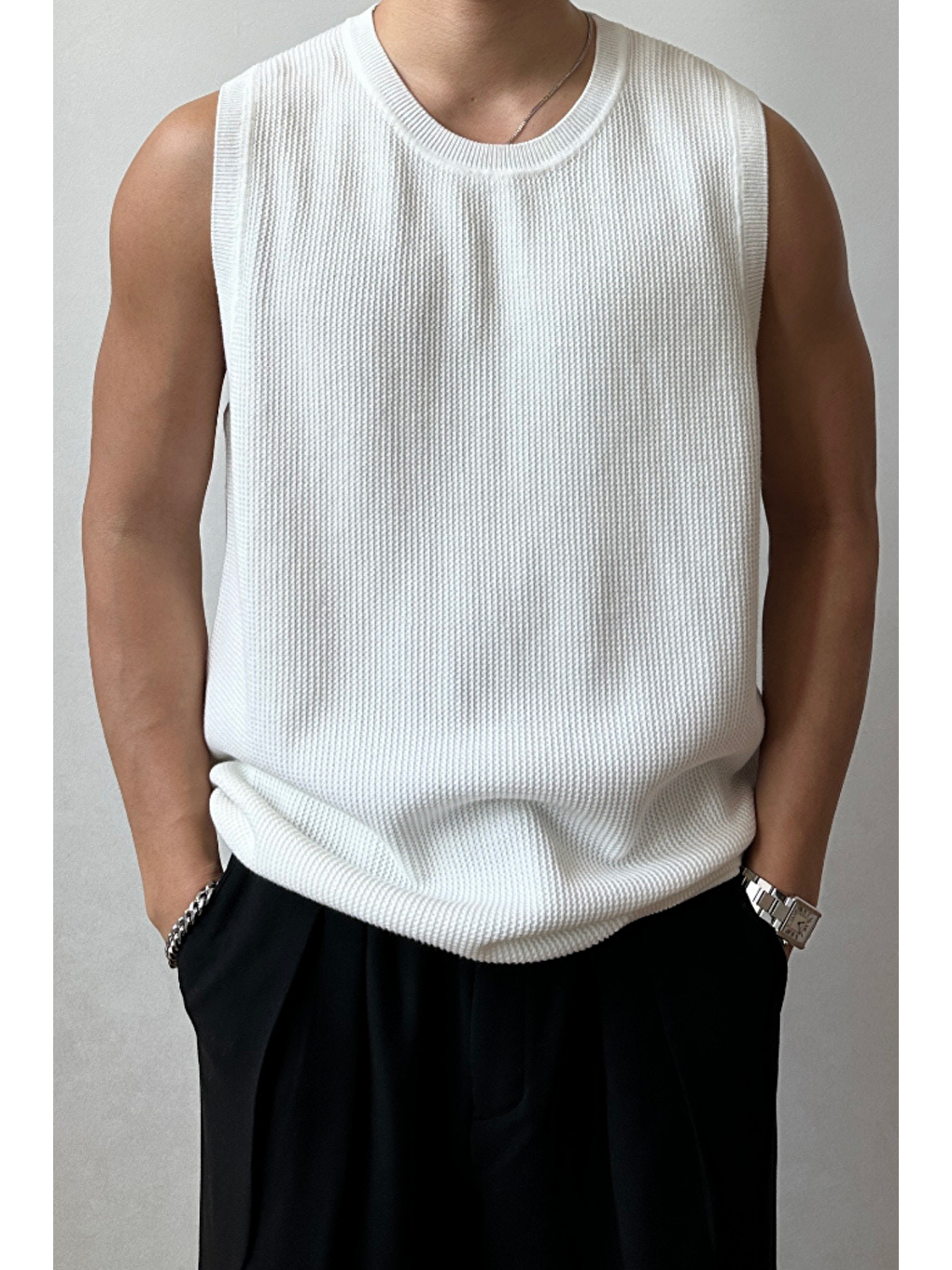 Beyaz Erkek Bisiklet Yaka Oversize Süveter