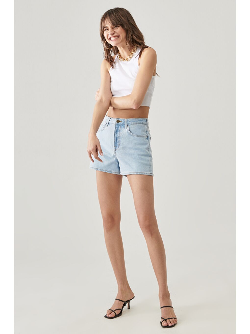 Yeşil Carol Regular Fit Normal Kesim Esnek Jean Şort-3