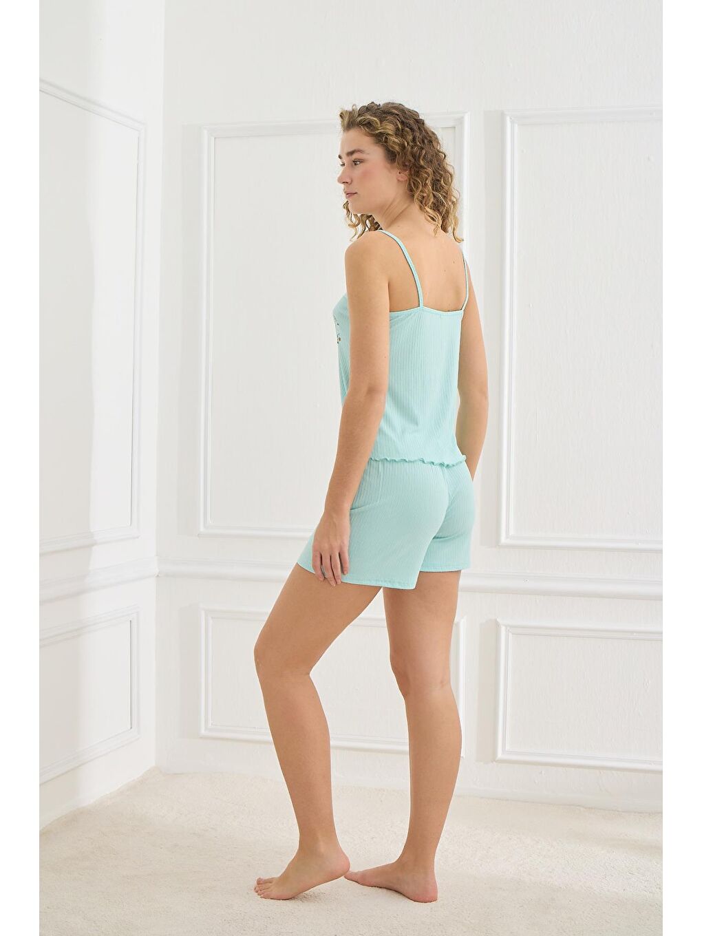 Yeşil Kadın İp Askılı Kaşkorse Şort Takım | Açık Mavi 70702-941-2