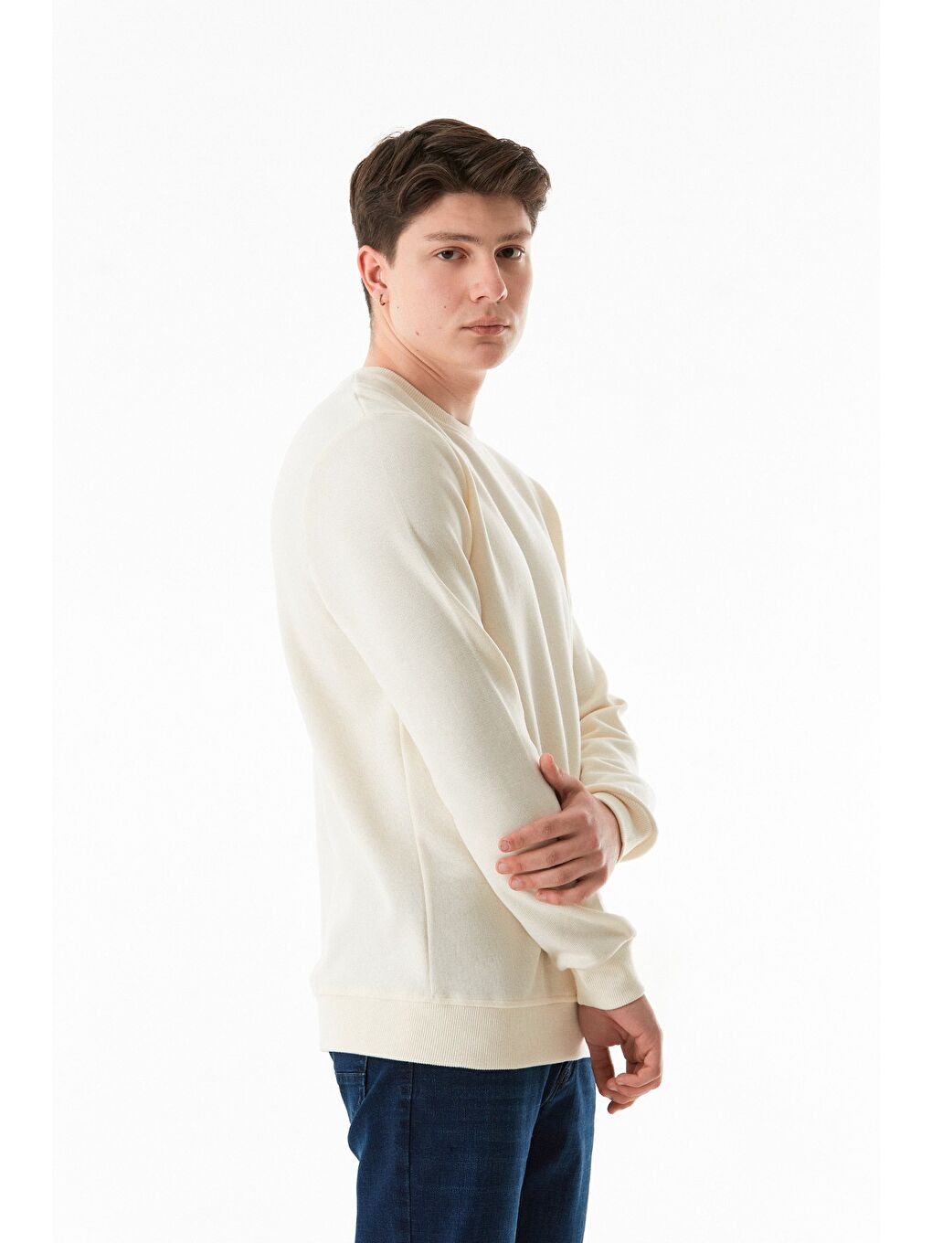 Ekru Fitilli Bisiklet Yaka Sweatshirt-3