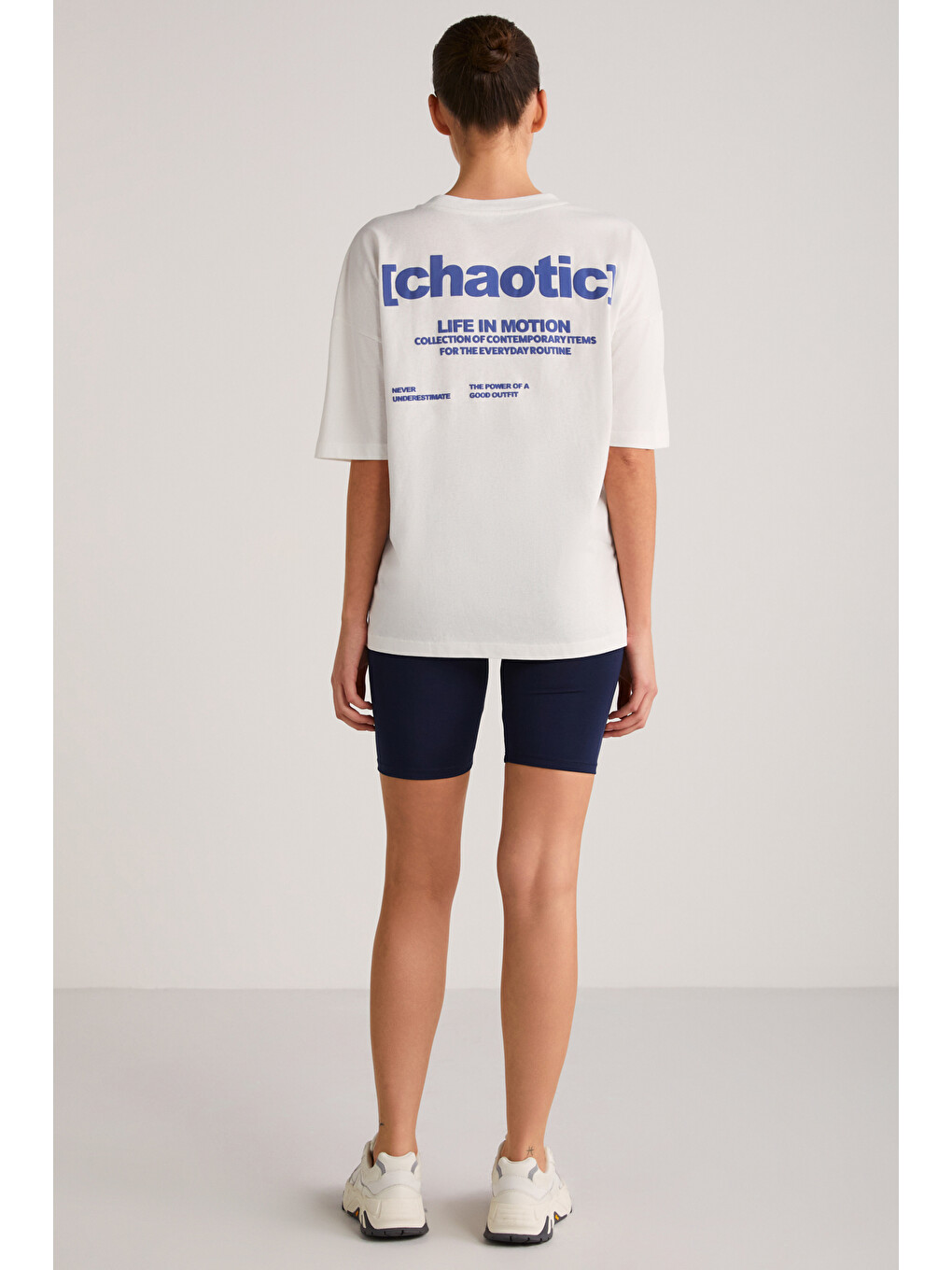 Mavi ARCADIA Kadın %100 Pamuk Arka ve Önü Yazi Detaylı Baskılı Slim MAVİ-EKRU T-Shirt-4