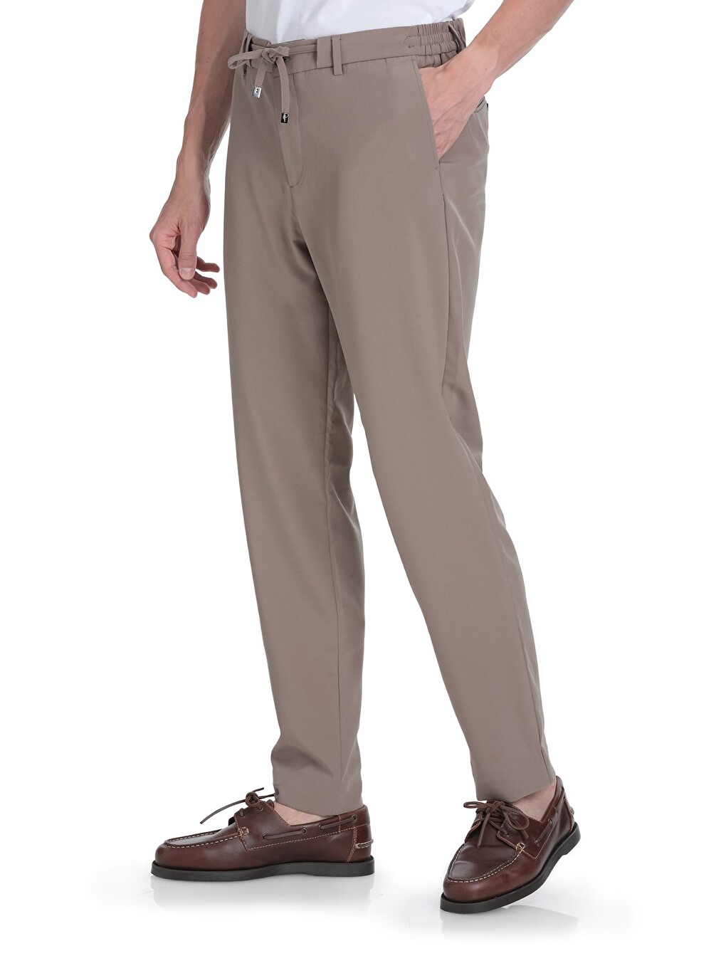 Bej Vizon Rahat Kesim Yandan Cepli Jogger Pantolon-2