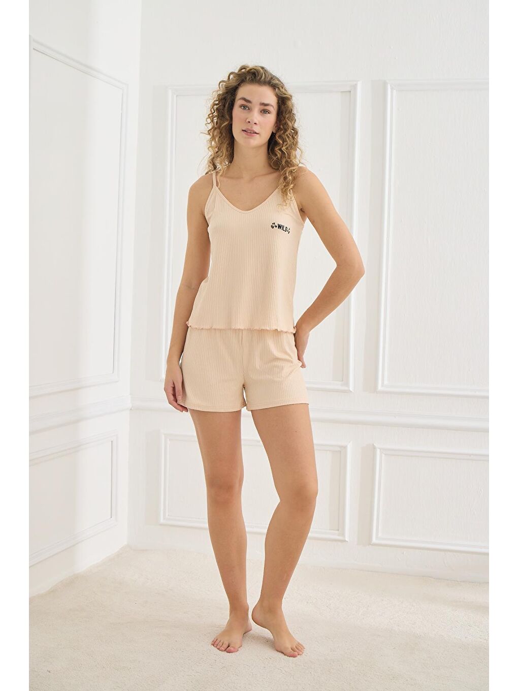 Kadın İp Askılı Kaşkorse Şort Takım | Bej 70702-943-1