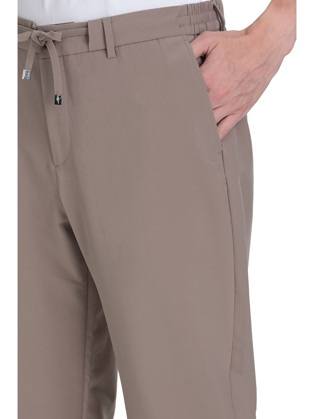Bej Vizon Rahat Kesim Yandan Cepli Jogger Pantolon-3
