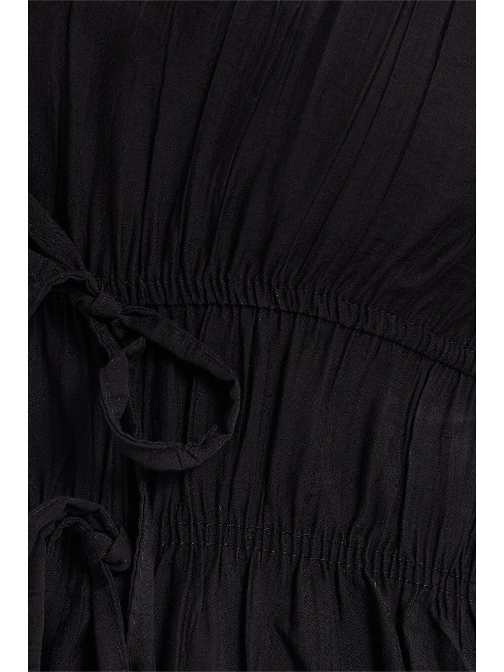 Kadın Standart Fit Normal Kesim V Yaka Beli Büzgülü Bağcıklı Bluz Geniş Paça Siyah Pantolon Takım-2