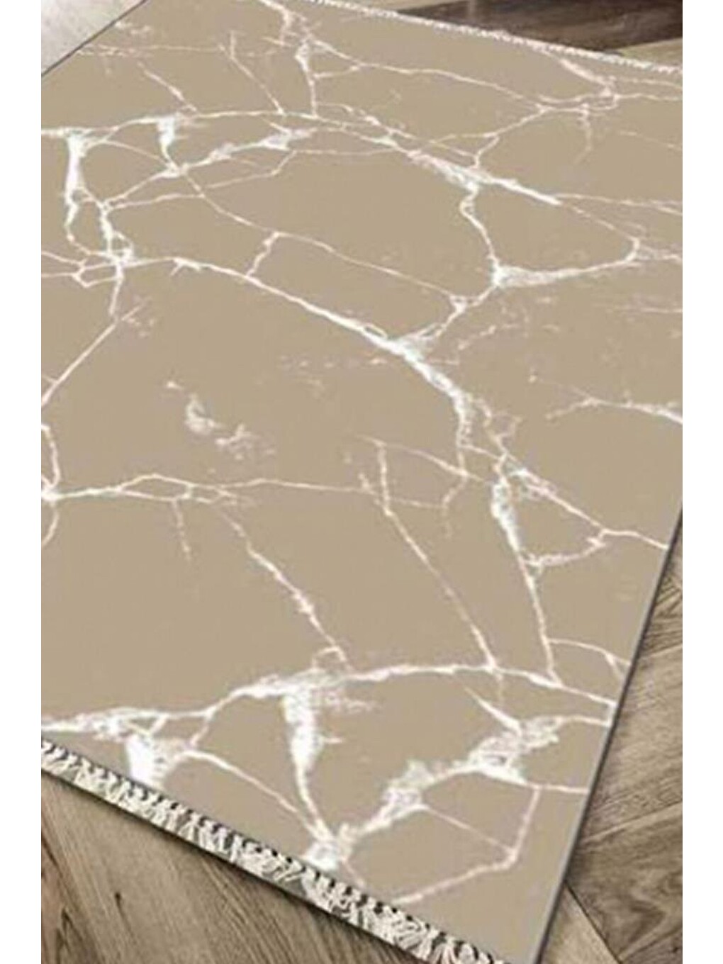 Kaymaz Taban Dijital Baskı Kadife Halı Crack Wall Bej 150x220 Cm-2
