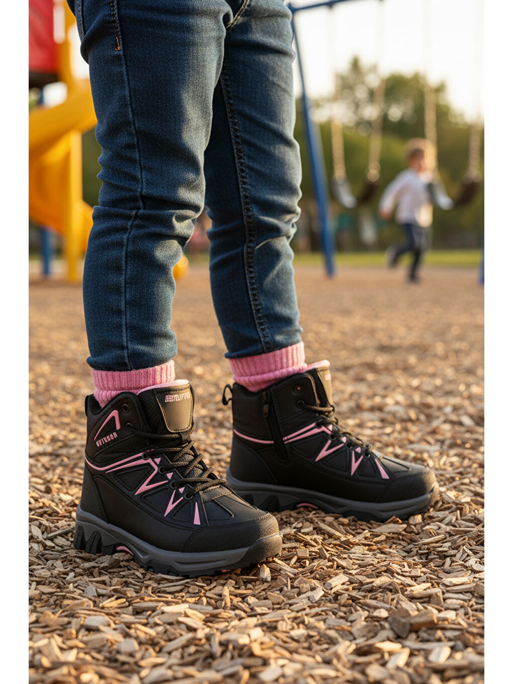 Siyah Pembe Polarlı Kaymaz Kız Çocuk Outdoor Bot 2301 F-2