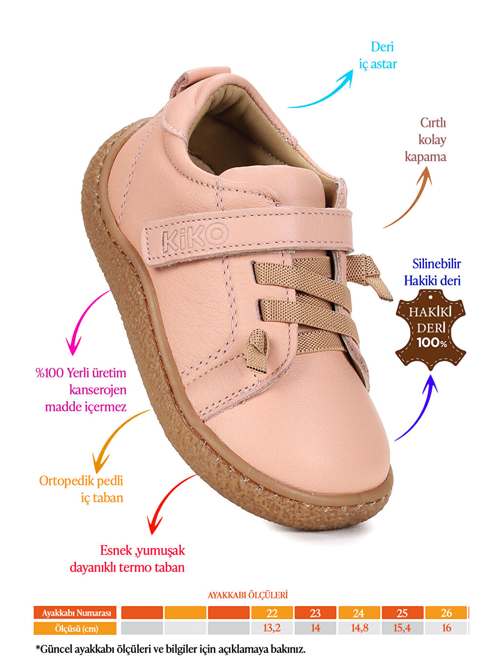 Pembe Arad %100 Deri Günlük Kız Bebek Spor Ayakkabı-1