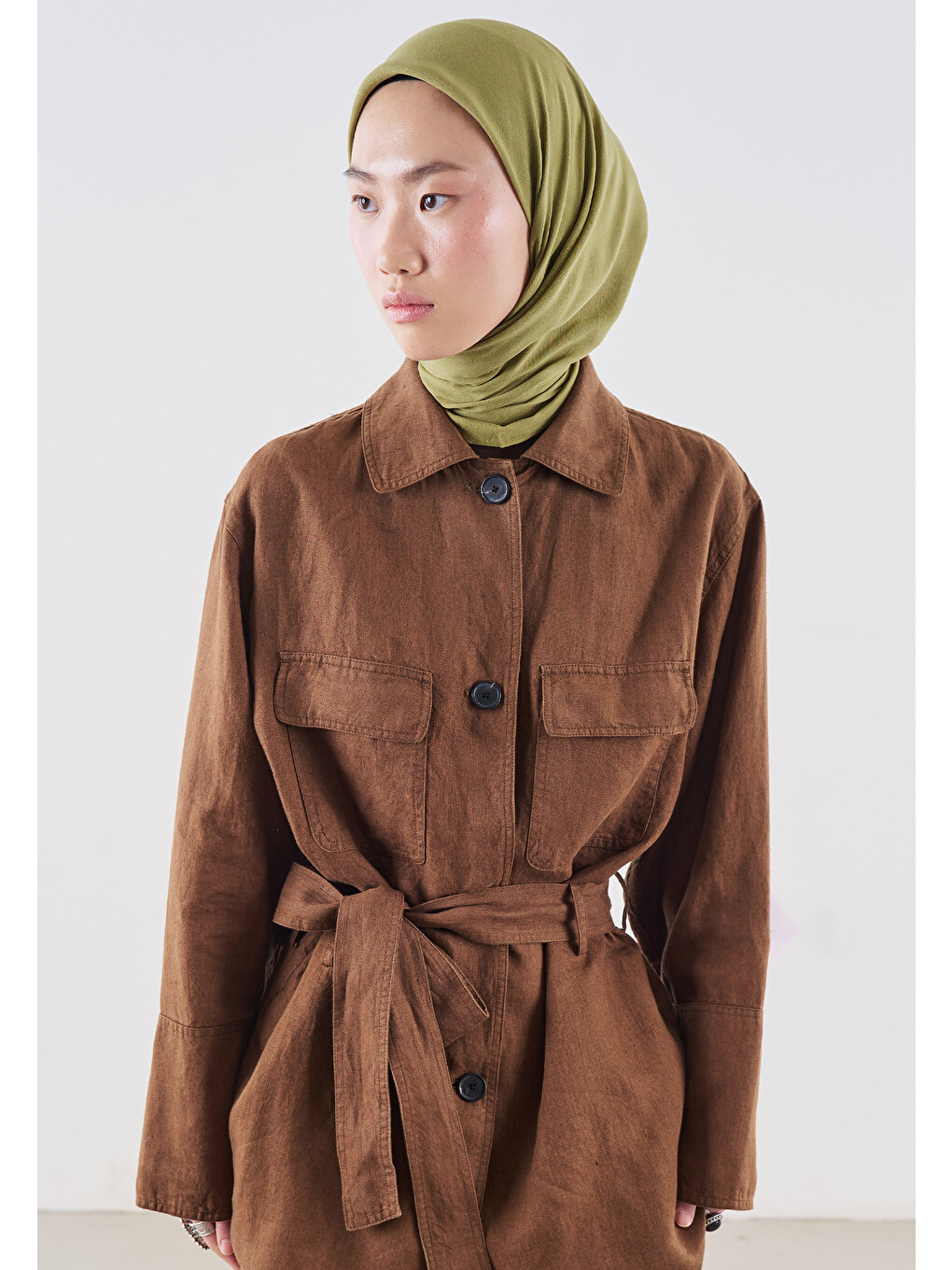 Yeşil Pamuk Keten Eşarp Olive