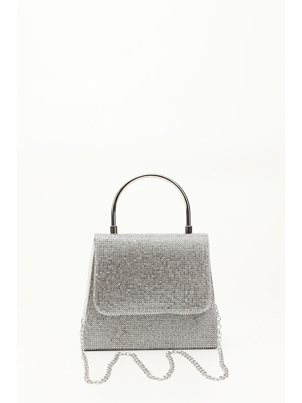 Gri Kadın GÜMÜŞ-GRİ Taşlı Uzun Zincirli El Ve Omuz Askılı Abiye Çanta