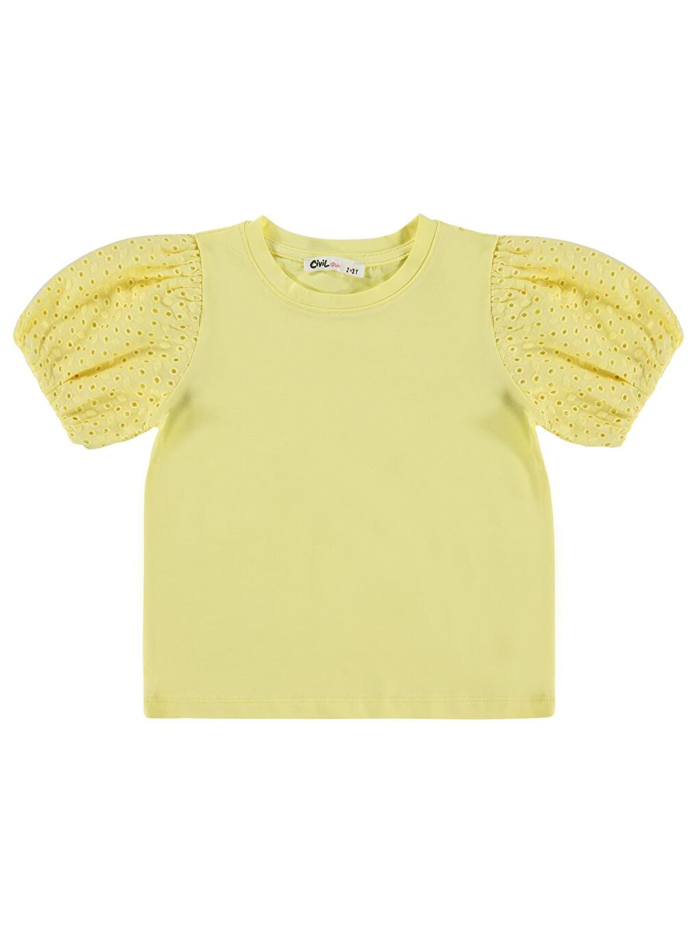 Girls Kız Çocuk Dantel Balon Kol 2-5 Yaş Tişört - Sarı-2