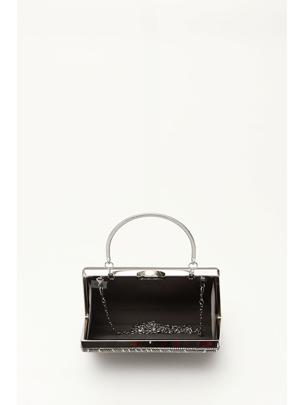 Gri Kadın GÜMÜŞ Taşlı Uzun Zincirli El Ve Omuz Askılı Abiye Çanta-3