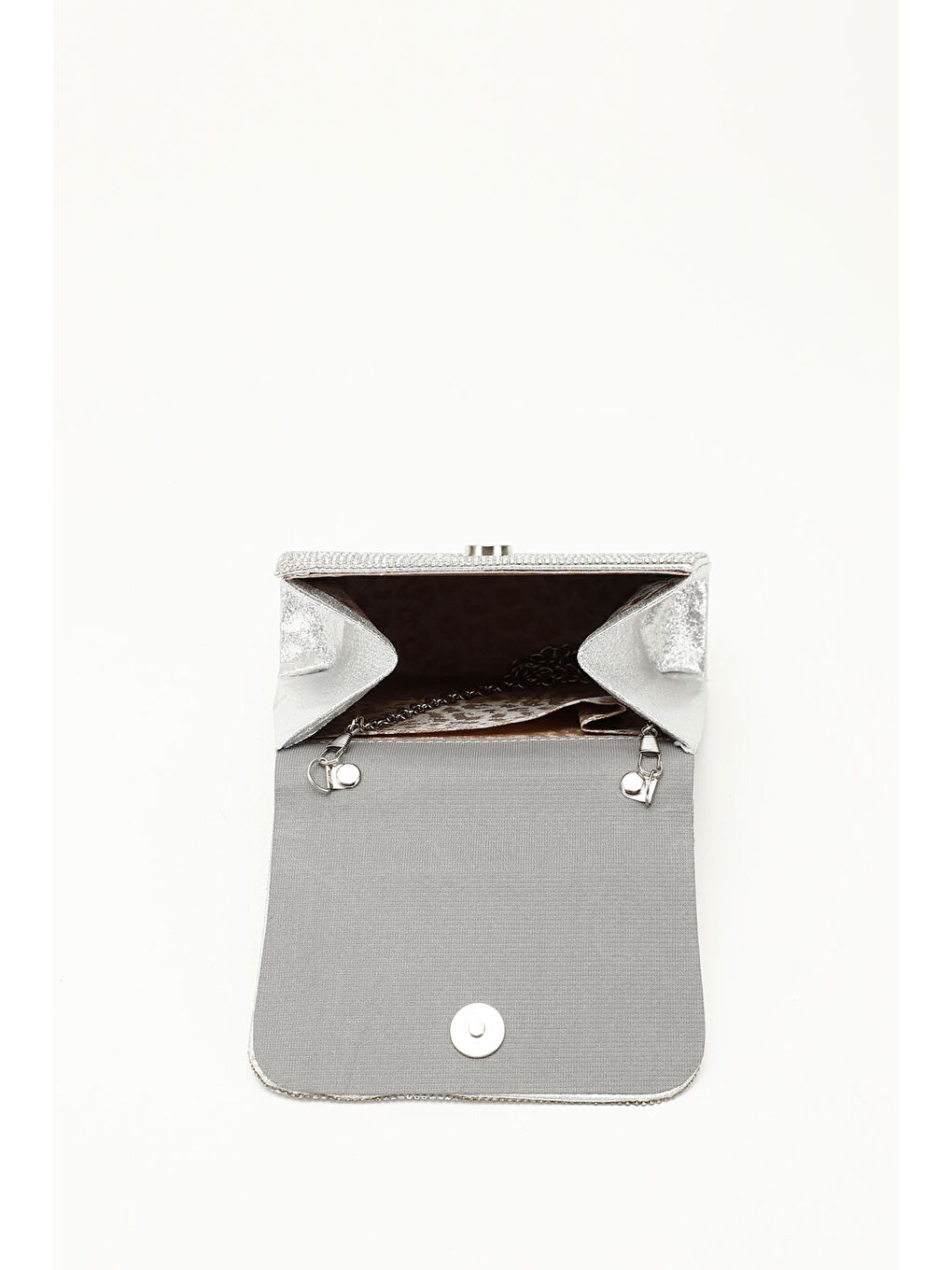 Gri Kadın GÜMÜŞ-GRİ Taşlı Uzun Zincirli El Ve Omuz Askılı Abiye Çanta-3