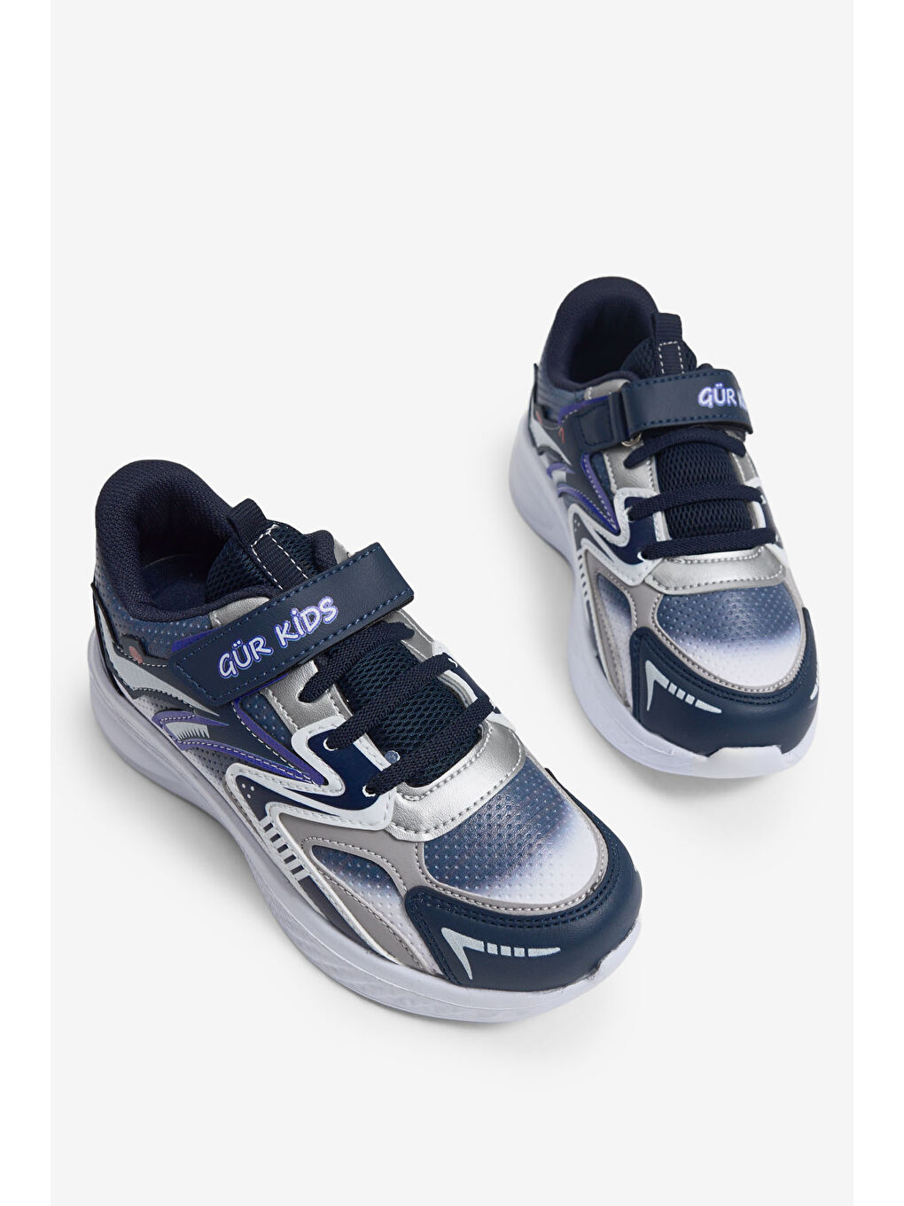 Çocuk Unisex Lacivert Sax Eva Faylon Taban Cırtlı Lastik Bağcıklı Spor Ayakkabı-1