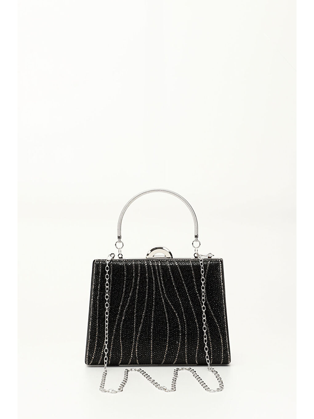 Mor Kadın ZÜMRÜT-SİYAH Taşlı Uzun Zincirli El Ve Omuz Askılı Abiye Çanta