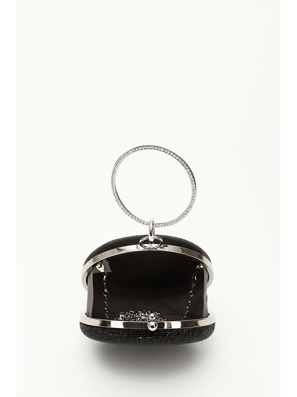 Mor Kadın ZÜMRÜT-SİYAH Taşlı Uzun Zincirli El Ve Omuz Askılı Abiye Çanta-3