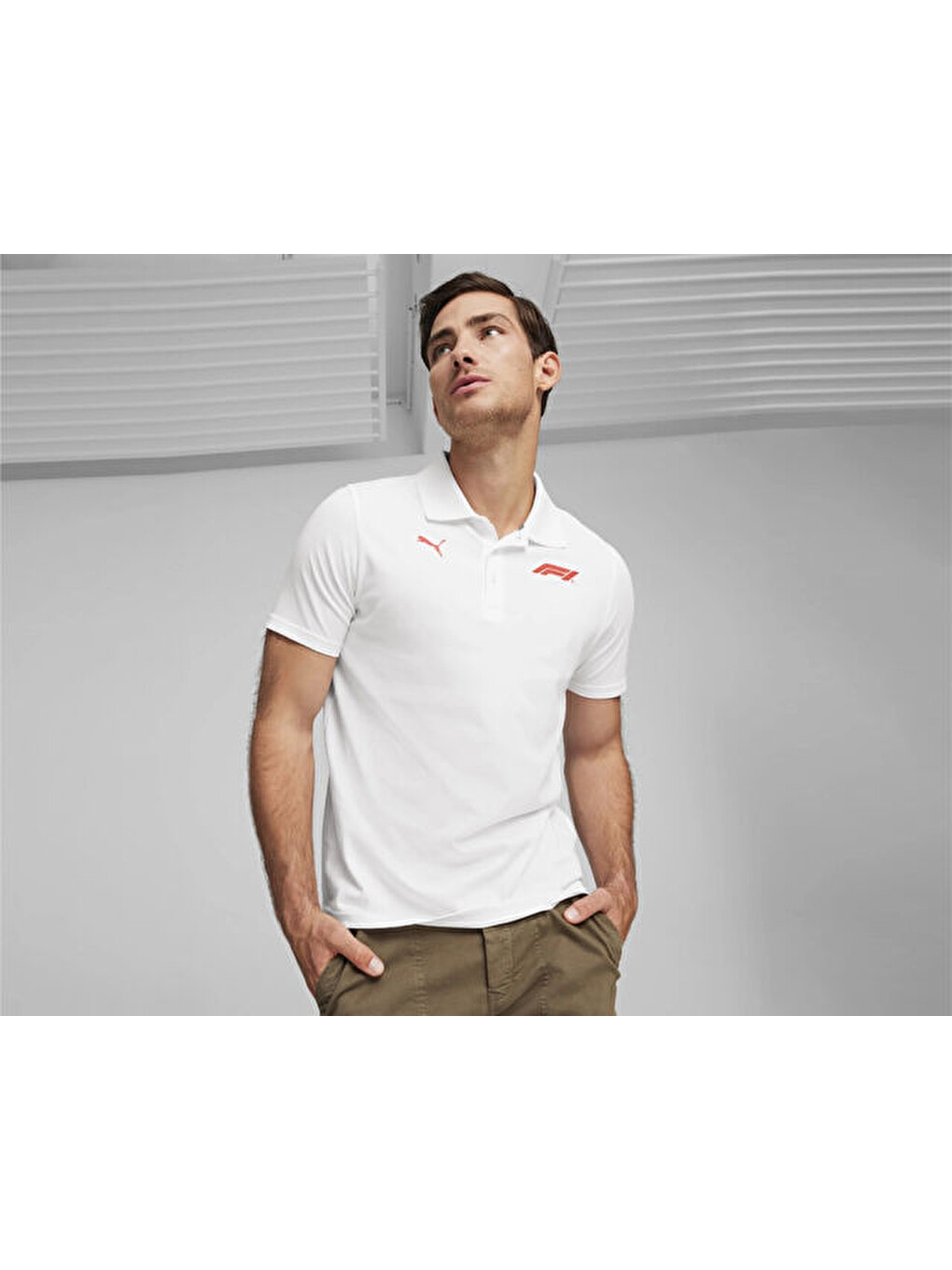 F1 Ess Logo Polo Erkek Günlük Polo Yaka Tişört 62585202 Beyaz