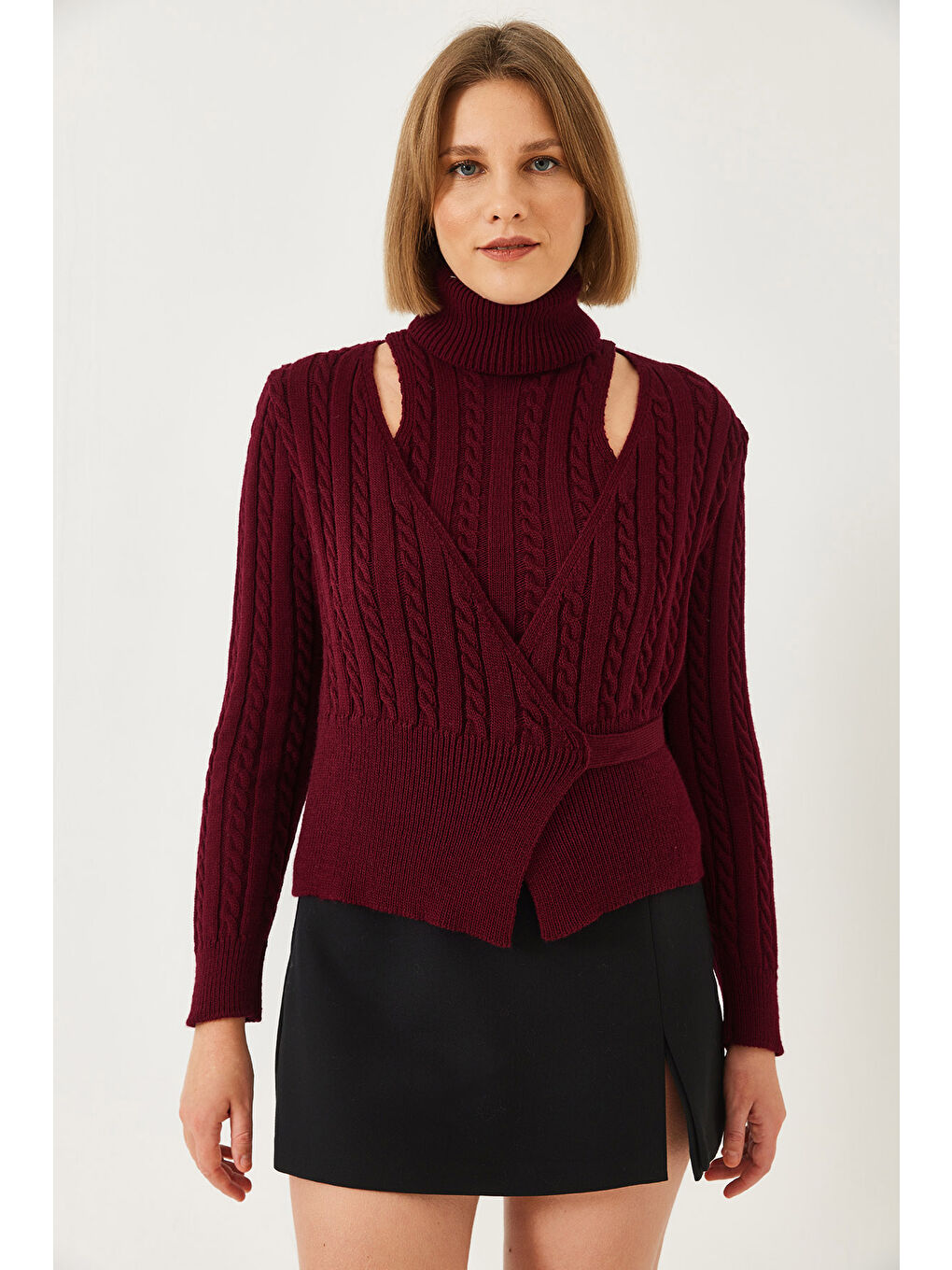 Bordo Kadın Triko İkili Takım-1