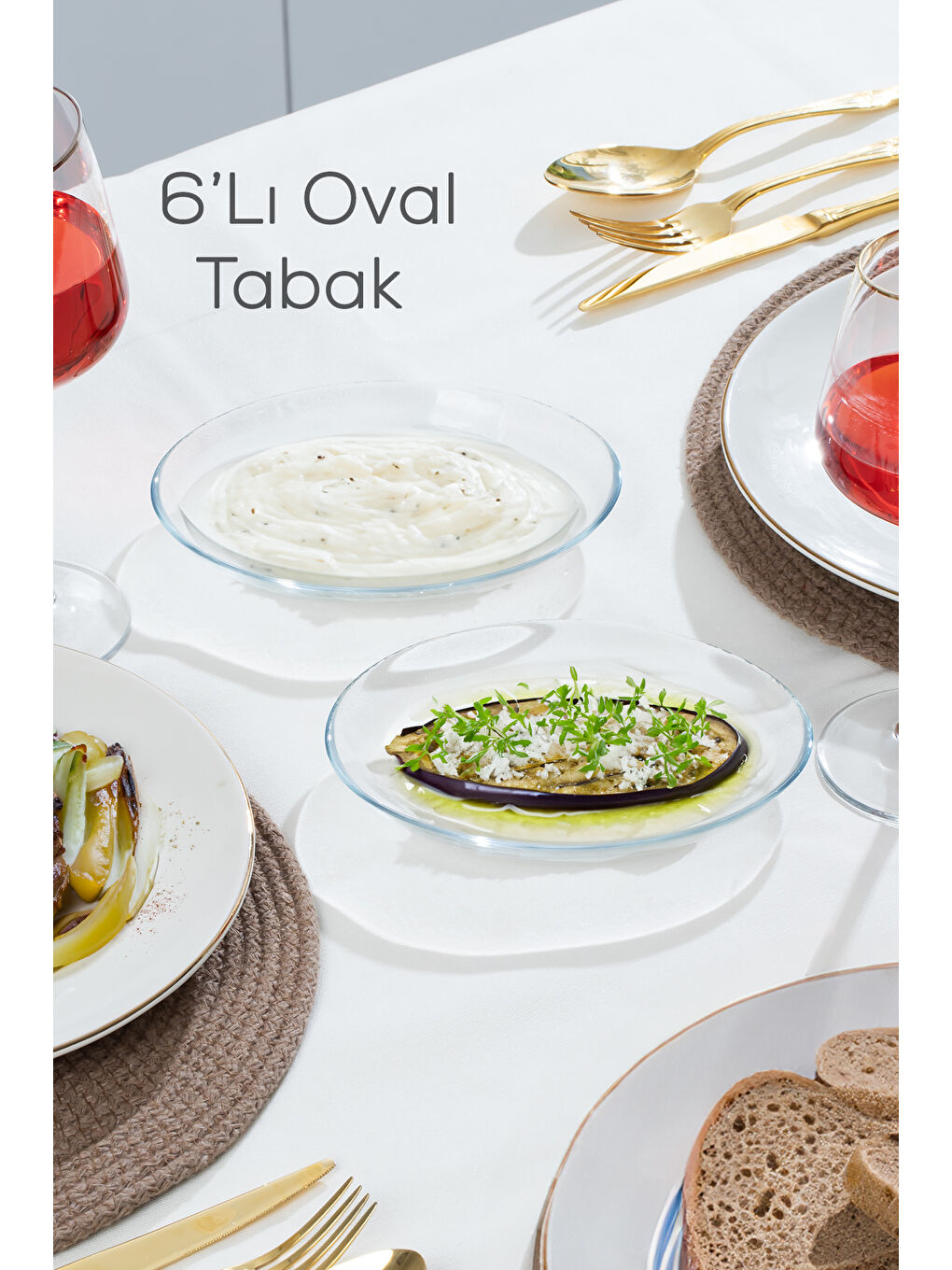 Renksiz 10356 6lı Oval Servis Tabak Seti - Şeffaf Cam Sunum Tabakları 17x13 cm-1