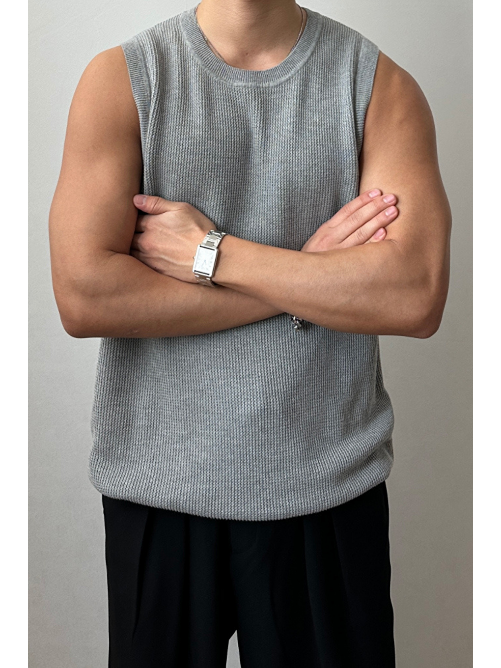 Gri Erkek Bisiklet Yaka Oversize Süveter-1