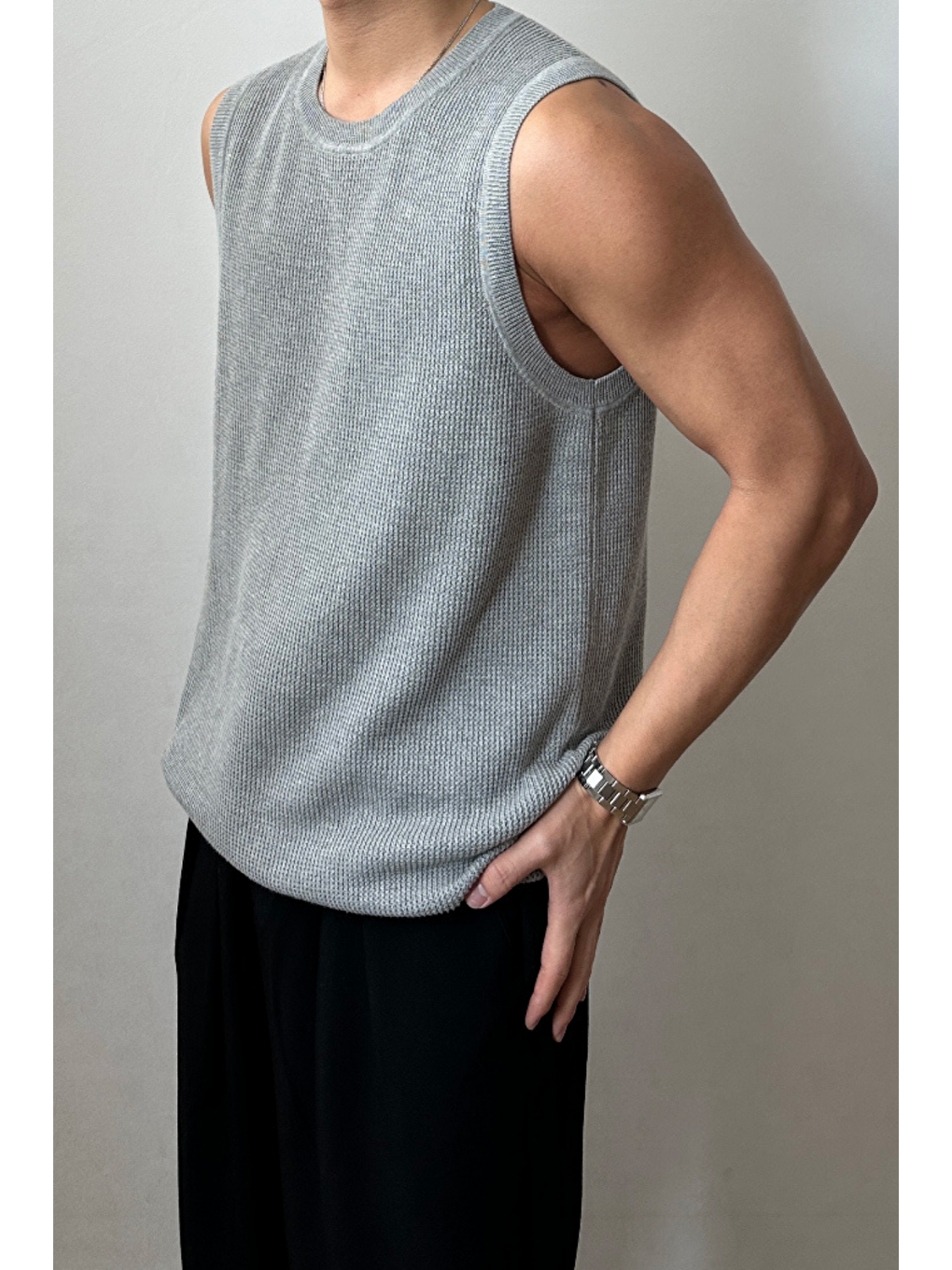 Gri Erkek Bisiklet Yaka Oversize Süveter-2