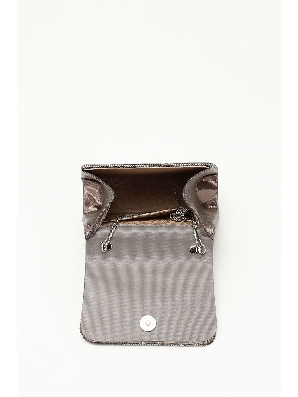 Gri Kadın GÜMÜŞ Taşlı Uzun Zincirli El Ve Omuz Askılı Abiye Çanta-3