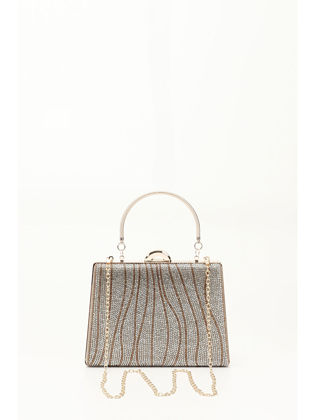 Sarı Kadın ALTIN Taşlı Uzun Zincirli El Ve Omuz Askılı Abiye Çanta