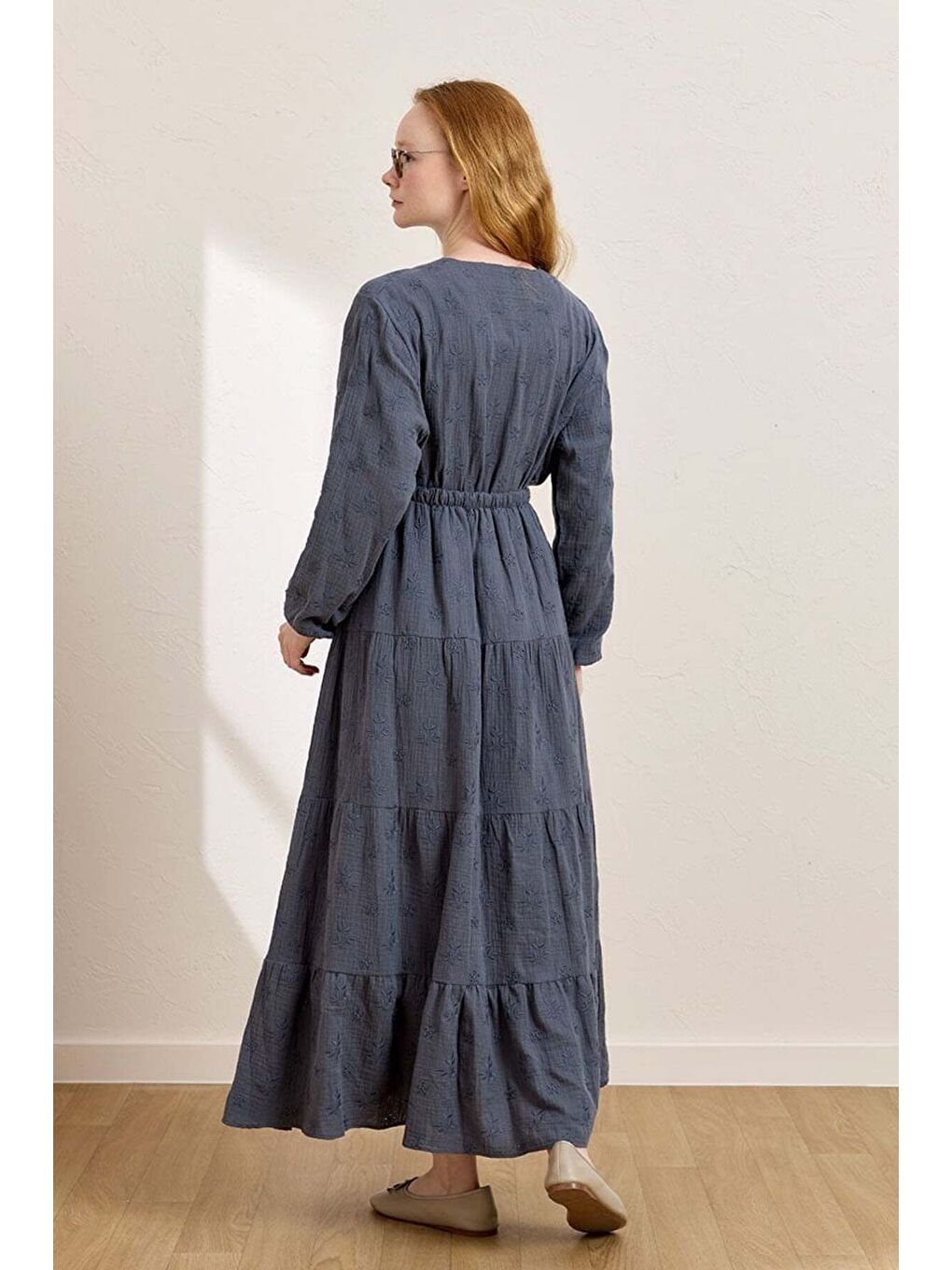 İndigo Fistolu Müslin Kat Etek   3 Fiyonklu Bluz Takım-2