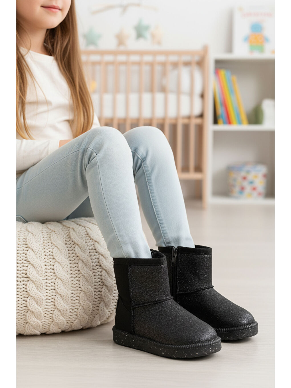 Siyah Simli İçi Kürklü Soğuğa Dirençli Kız Çocuk Bot 1212 P-2