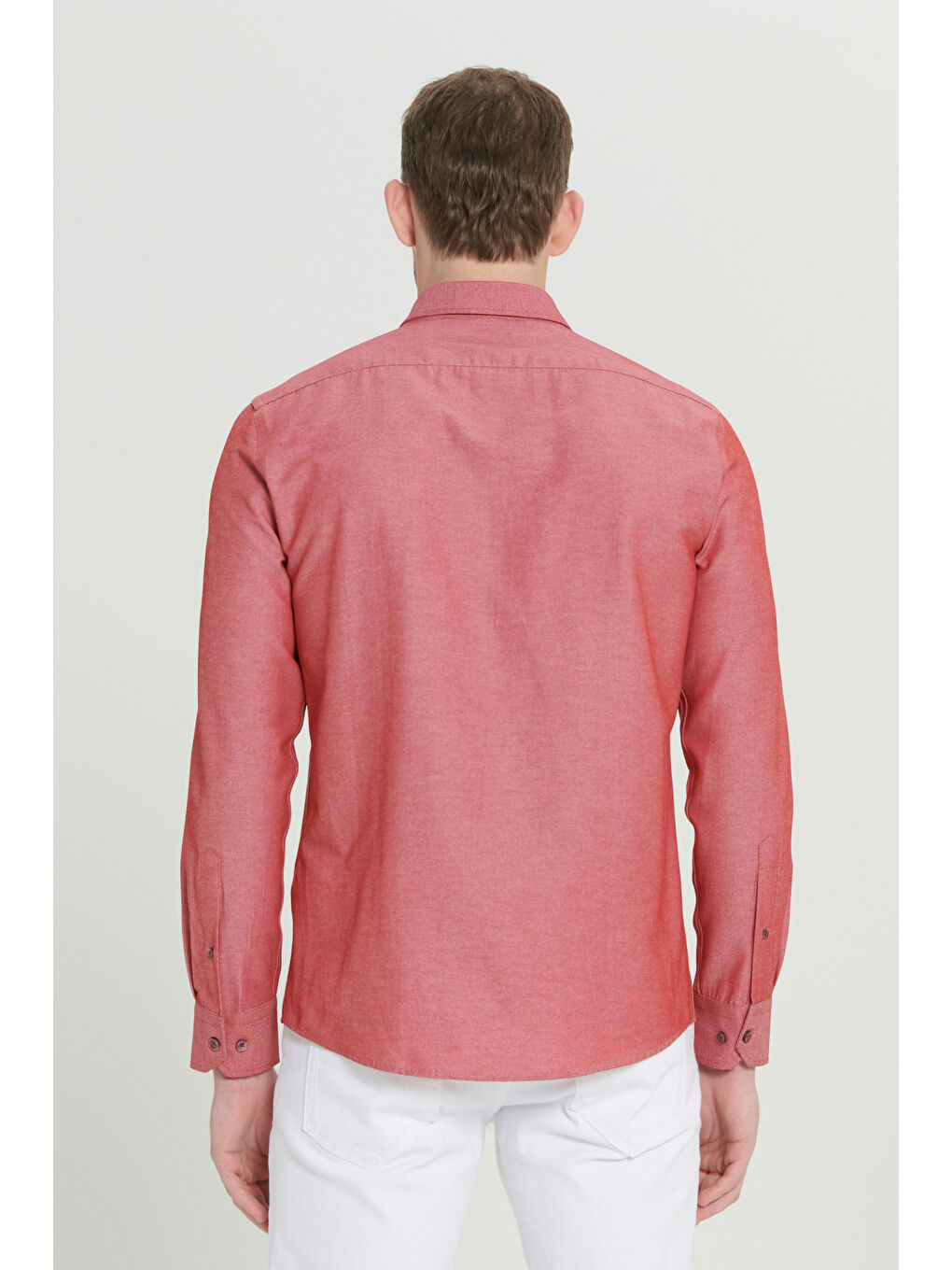 Erkek Bordo Tailored Slim Fit Dar Kesim Düğmeli Yaka Oxford Gömlek-4