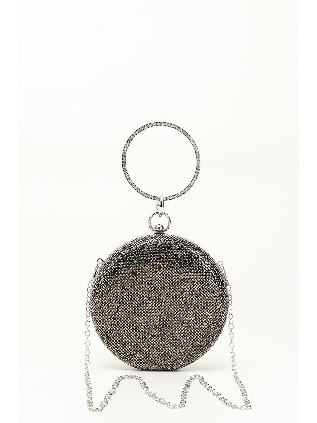 Gri Kadın GÜMÜŞ Taşlı Uzun Zincirli El Ve Omuz Askılı Abiye Çanta