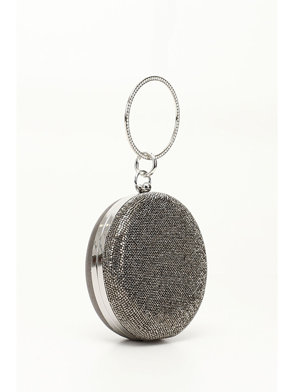 Gri Kadın GÜMÜŞ Taşlı Uzun Zincirli El Ve Omuz Askılı Abiye Çanta-1