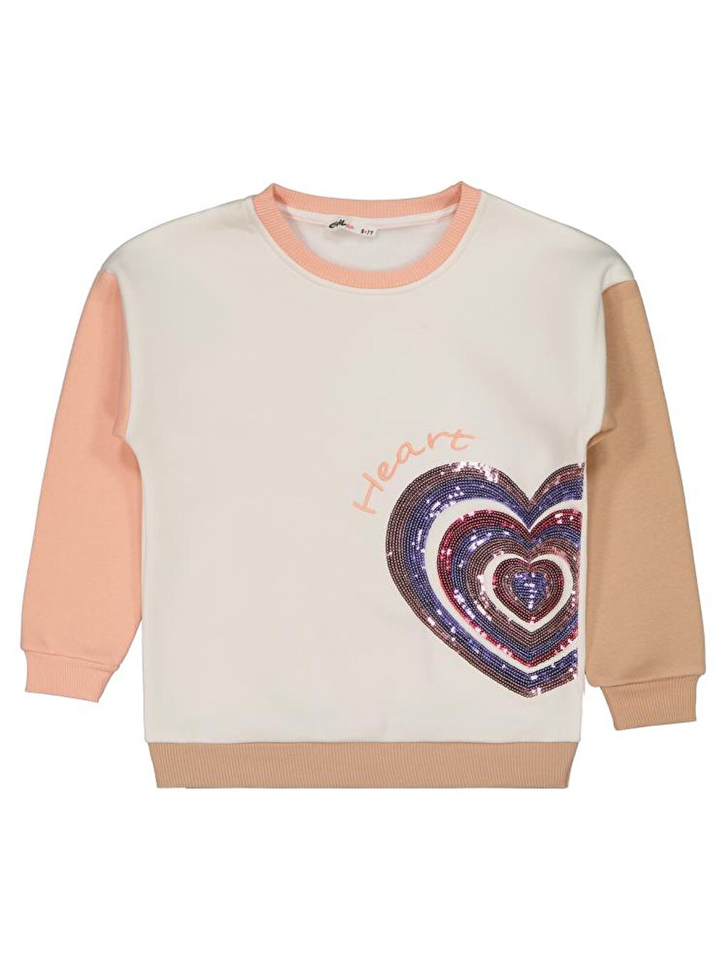 Girls Kalp Baskılı 6-9 Yaş Eşofman Takımı - Bej 8-9 Yaş-1