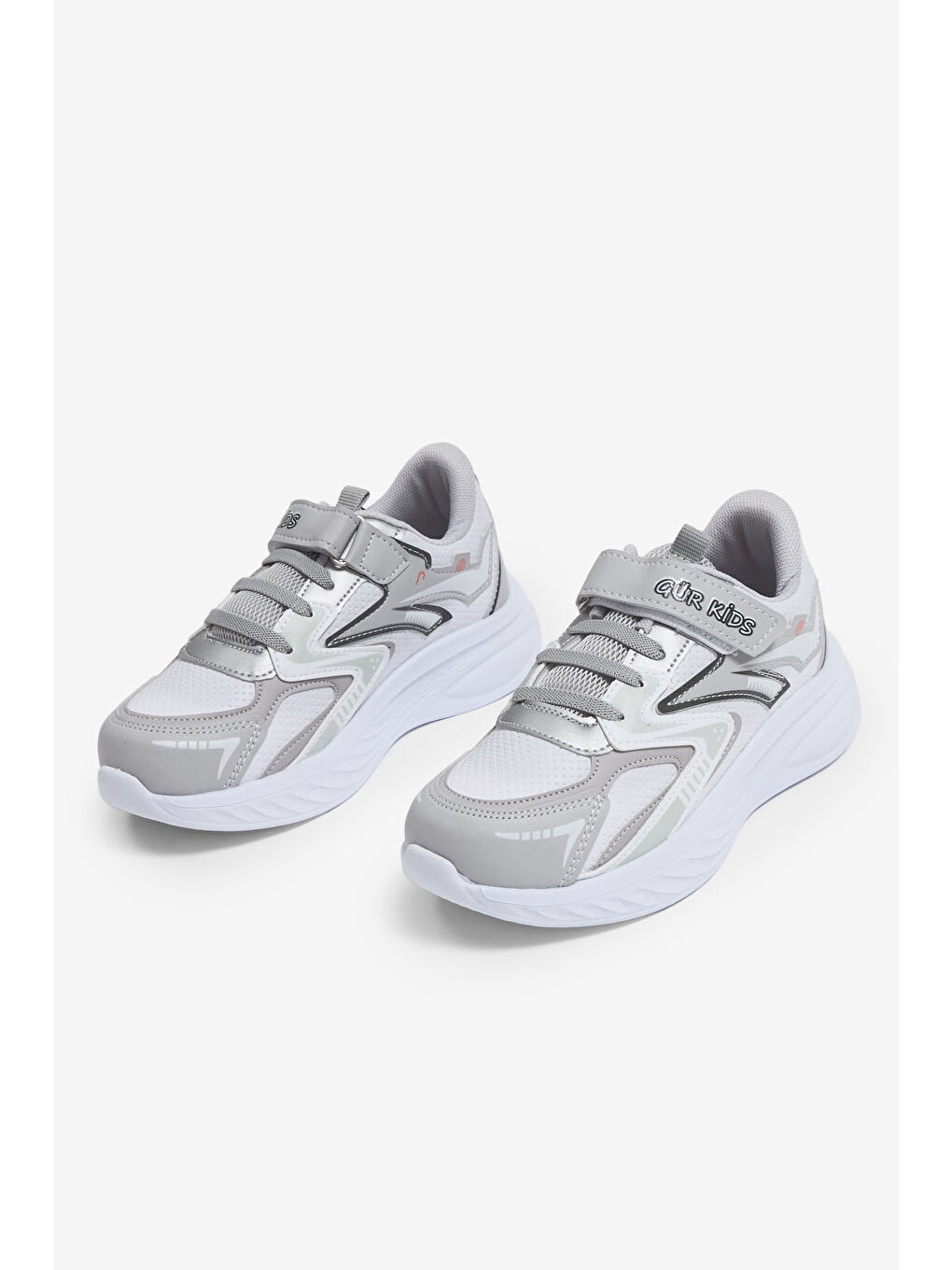 Çocuk Unisex Gri Siyah Eva Faylon Taban Cırtlı Lastik Bağcıklı Spor Ayakkabı-1