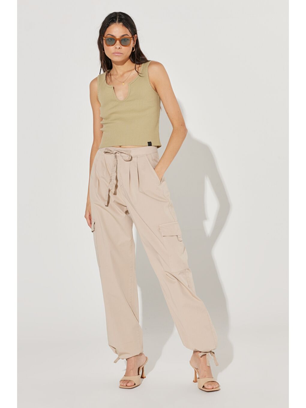 Regular Fit Normal Kesim Bisiklet Yaka Esnek Bej Tişört-5