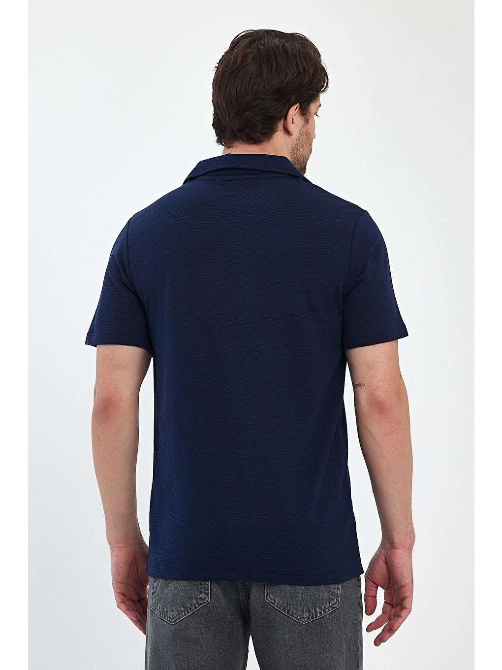 İndigo Erkek Ottoman Önü Düğmeli Erkek Gömlek Tişört 2640-3