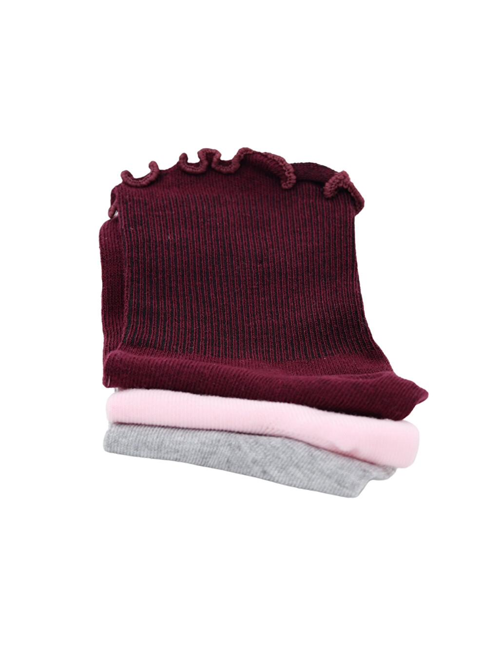 Pembe 3'lü paket Fırfırlı, Yüksek Pamuk Oranı, Yarım Konç Kadın Çorap @Frigo-4