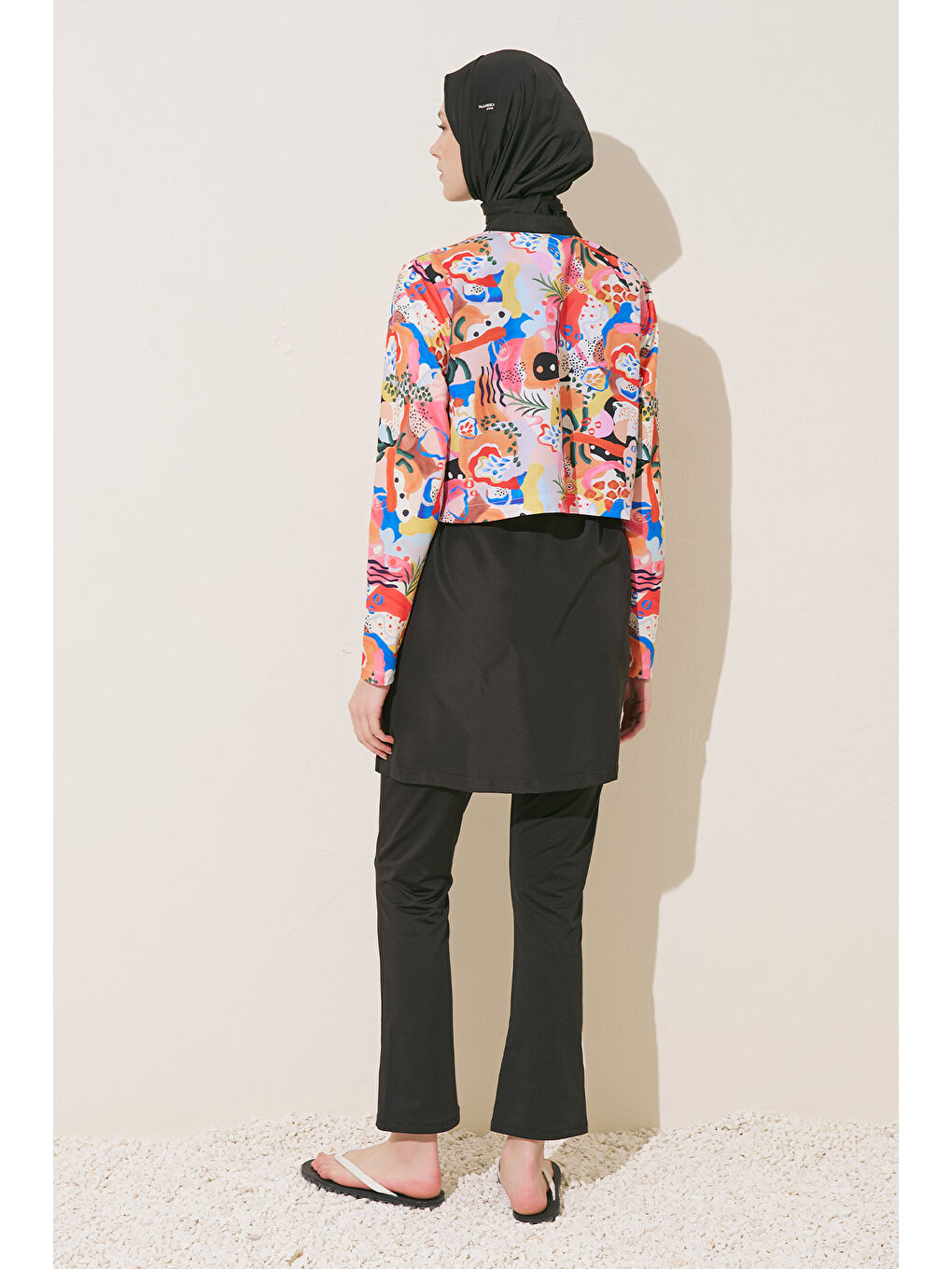 Turuncu Fermuarlı 3'Lü Tesettür Mayo Takım Abstract-4