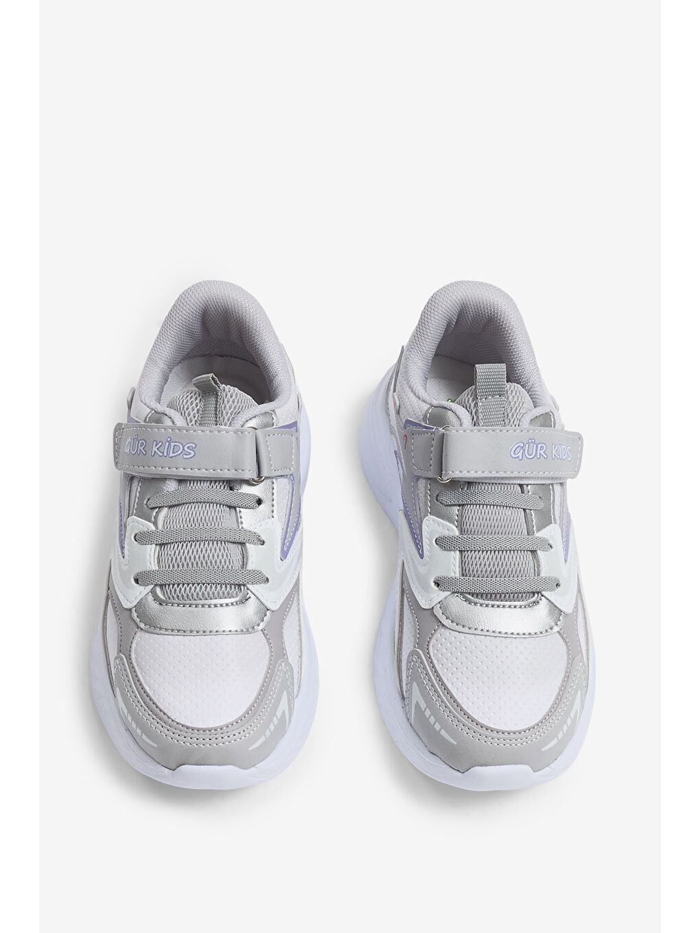 Çocuk Unisex Gri Lila Eva Faylon Taban Cırtlı Lastik Bağcıklı Spor Ayakkabı-1