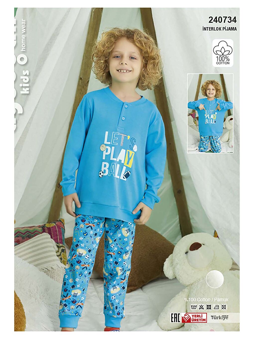 Remsa Erkek Çocuk  Pamuklu Pijama Takımı 240734 Mavi - 2