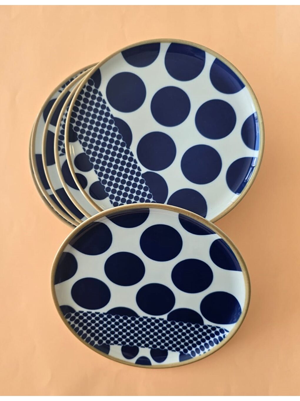 Beyaz Spotty Puantiyeli Servis Tabağı 24cm 6 Parça-1